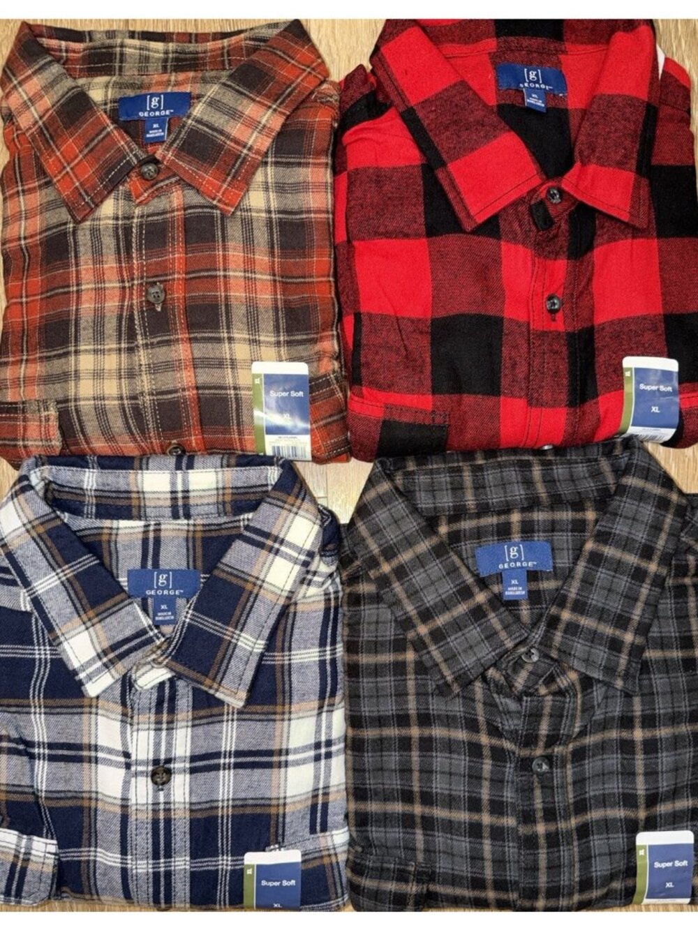 Lot of 4 George Super Soft Men's Plaid Flannel button down Shirts NWT Size XL